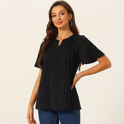 V neck Blouses For Women Dressy Casual Tops Button Down Shirts Business Work Short Sleeve T