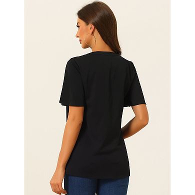 V-neck Blouses For Women Dressy Casual Tops Button Down Shirts Business Work Short Sleeve T Shirt