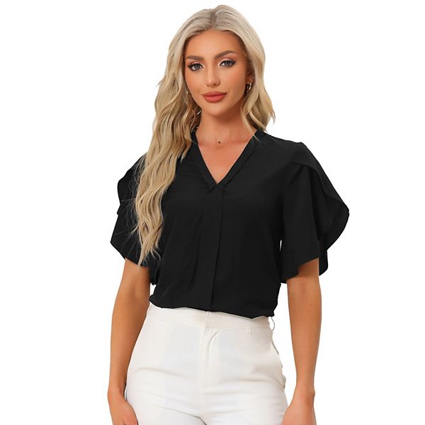 Petal Sleeve Blouse For Women Dressy Casual Tops V-neck Business Work ...