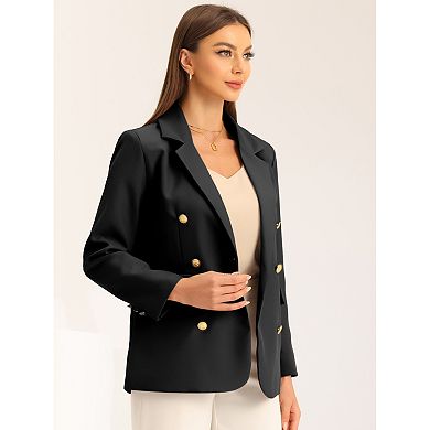 Women's Notched Lapel Double Breasted Long Sleeve Work Office Suit Blazer Jacket