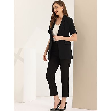 Lapel Blazer For Women Short Sleeve Button Down Open Front Office Work Blazers With Pockets