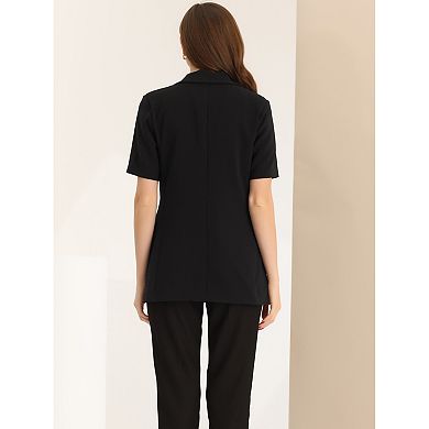 Lapel Blazer For Women Short Sleeve Button Down Open Front Office Work Blazers With Pockets