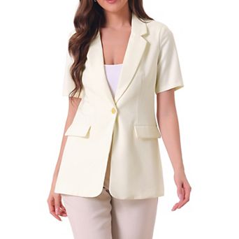 Lapel Blazer For Women Short Sleeve Button Down Open Front Office Work Blazers With Pockets