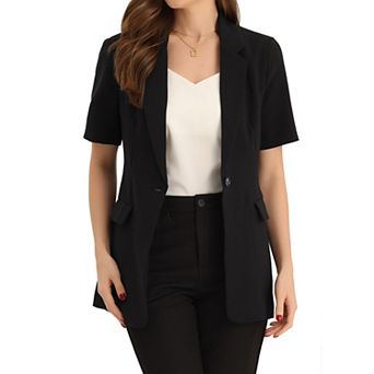Lapel Blazer For Women Short Sleeve Button Down Open Front Office Work Blazers With Pockets