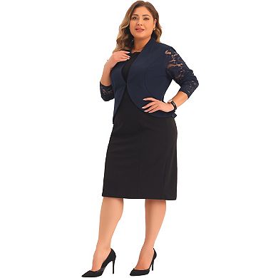 Women's Plus Size Blazer Cardigan Long Sleeve Lace Open Front Cropped Shrug Bolero Cardigans Jacket