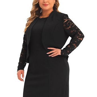 Women's Plus Size Blazer Cardigan Long Sleeve Lace Open Front Cropped Shrug Bolero Cardigans Jacket