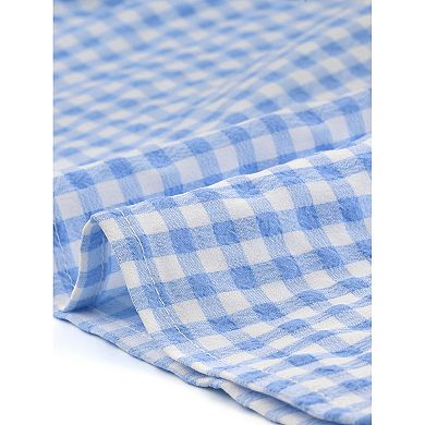 Ruffle Shirt for Women V-Neck Cap Sleeve Plaid Gingham Blouse