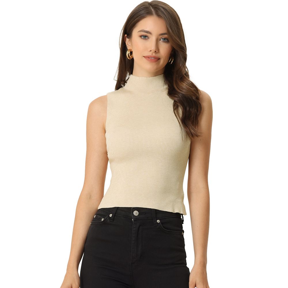 Women's Sleeveless Mock Neck Tops Sweater Fitting Knit Basic Vest