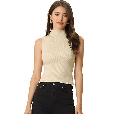 Women s Sleeveless Mock Neck Tops Sweater Fitting Knit Basic Vest Tank Top