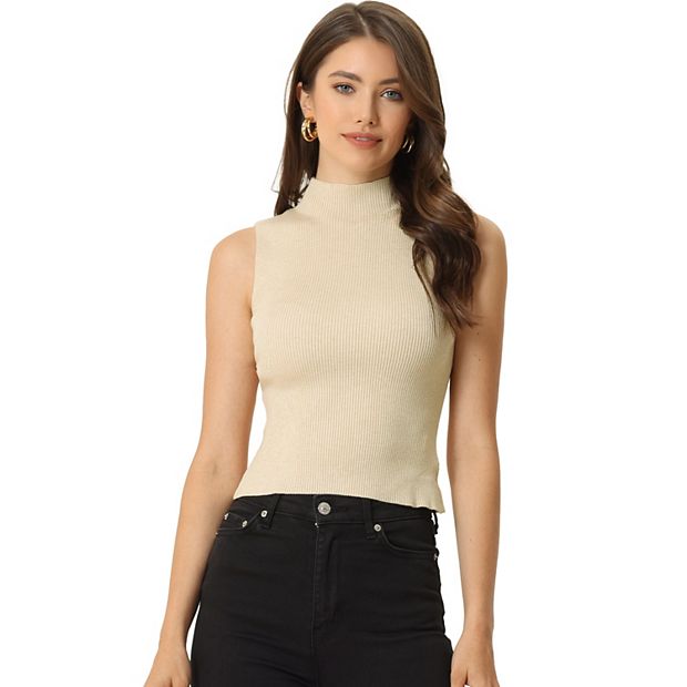 Women s Sleeveless Mock Neck Tops Sweater Fitting Knit Basic Vest Tank Top