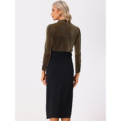 Glitter Shrug For Women Evening Open Front Long Sleeves Elegant Sheer Bolero