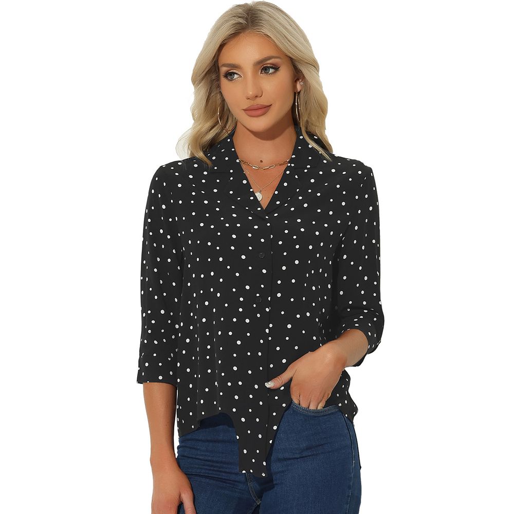 Women's Long Sleeve Cinch Waist Polka Dot Blouse Top main image 0