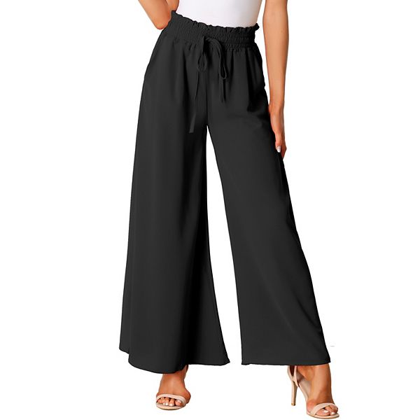 Women's Casual High Waist Drawstring Loose Fit Pocket Wide Leg Pants