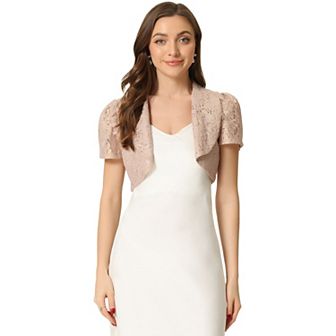 Floral Lace Shrug For Women Lapel Collar Short Sleeves Elegant Bolero Cardigan