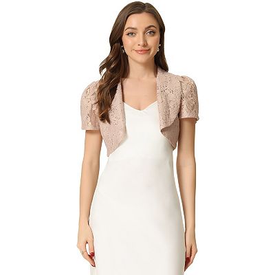 Floral Lace Shrug For Women Lapel Collar Short Sleeves Elegant