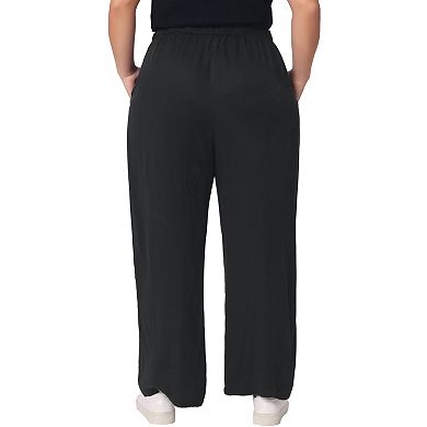 Plus Size Palazzo Pants For Women Stretchy High Waisted With Pocket Wide Leg Pants