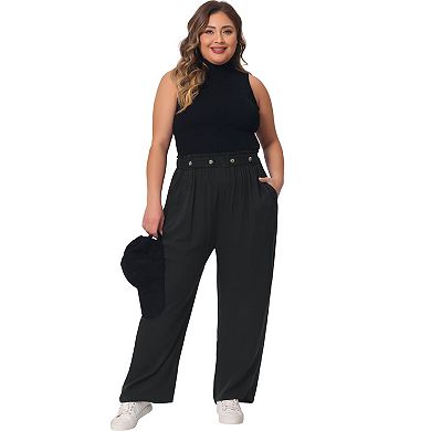 Plus Size Palazzo Pants For Women Stretchy High Waisted With Pocket Wide Leg Pants