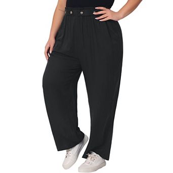 Plus Size Palazzo Pants For Women Stretchy High Waisted With Pocket Wide Leg Pants