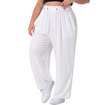 Plus Size Palazzo Pants For Women Stretchy High Waisted With Pocket Wide Leg Pants