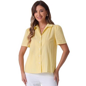 Summer Gingham Blouse For Women Short Sleeve Vintage Button Down Plaid Shirt Top