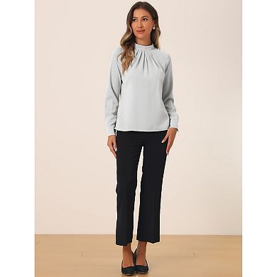 Fall Winter Stand Collar Chiffon Blouse For Women Long Sleeve Business Casual Work Shirt