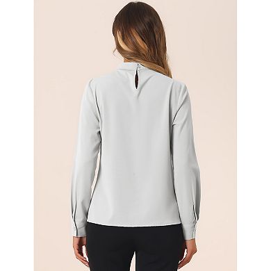 Fall Winter Stand Collar Chiffon Blouse For Women Long Sleeve Business Casual Work Shirt