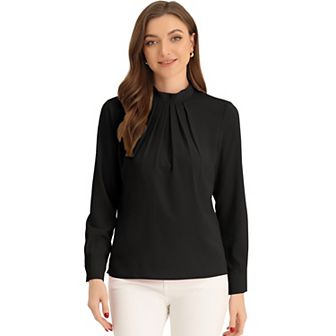 Fall Winter Stand Collar Chiffon Blouse For Women Long Sleeve Business Casual Work Shirt