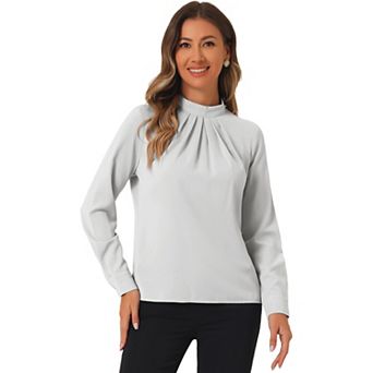 Fall Winter Stand Collar Chiffon Blouse For Women Long Sleeve Business Casual Work Shirt