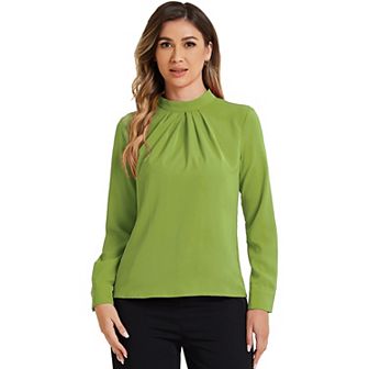 Fall Winter Stand Collar Chiffon Blouse For Women Long Sleeve Business Casual Work Shirt