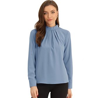 Fall Winter Stand Collar Chiffon Blouse For Women Long Sleeve Business Casual Work Shirt