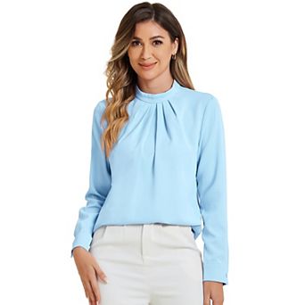 Fall Winter Stand Collar Chiffon Blouse For Women Long Sleeve Business Casual Work Shirt