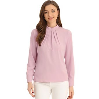 Fall Winter Stand Collar Chiffon Blouse For Women Long Sleeve Business Casual Work Shirt