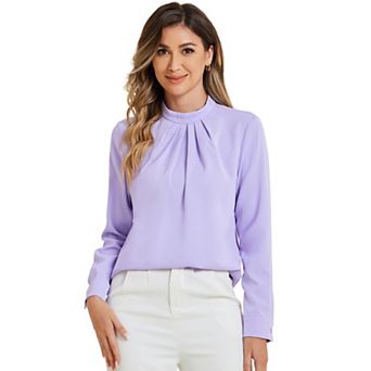 Fall Winter Stand Collar Chiffon Blouse For Women Long Sleeve Business Casual Work Shirt