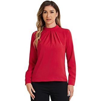 Fall Winter Stand Collar Chiffon Blouse For Women Long Sleeve Business Casual Work Shirt