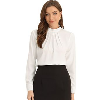 Fall Winter Stand Collar Chiffon Blouse For Women Long Sleeve Business Casual Work Shirt