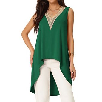 Women's High Low Asymmetrical Tops Sleeveless V-neck Irregular Hem Flowy Blouse Tops
