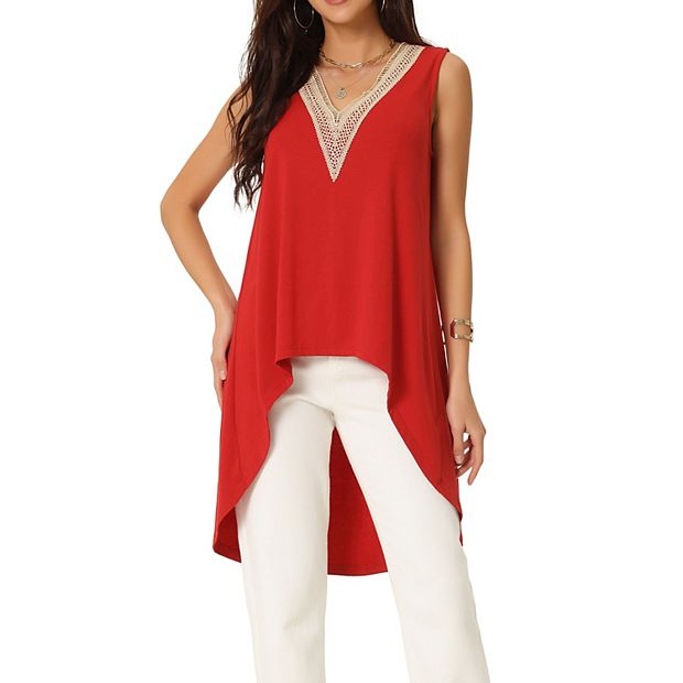 Women s High Low Asymmetrical Tops Sleeveless V neck Irregular Hem Flowy Blouse Tops