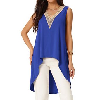 Women's High Low Asymmetrical Tops Sleeveless V-neck Irregular Hem Flowy Blouse Tops