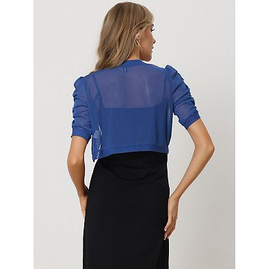 Casual Short Sleeve Mesh Sheer Shrug for Women Open Front Cropped Cardigan Bolero