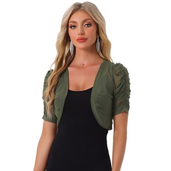 Casual Short Sleeve Mesh Sheer Shrug for Women Open Front Cropped Cardigan Bolero