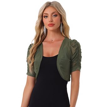 Casual Short Sleeve Mesh Sheer Shrug For Women Open Front Cropped Cardigan Bolero