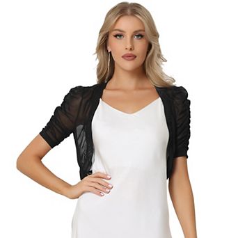 Casual Short Sleeve Mesh Sheer Shrug For Women Open Front Cropped Cardigan Bolero