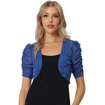 Casual Short Sleeve Mesh Sheer Shrug For Women Open Front Cropped Cardigan Bolero