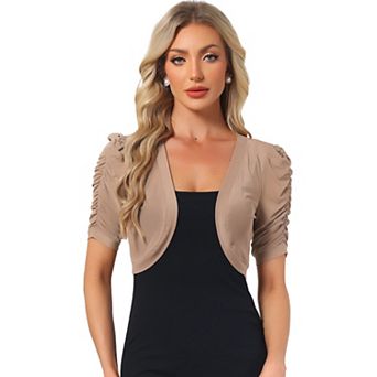 Casual Short Sleeve Mesh Sheer Shrug For Women Open Front Cropped Cardigan Bolero
