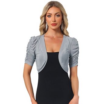 Casual Short Sleeve Mesh Sheer Shrug For Women Open Front Cropped Cardigan Bolero