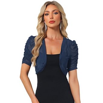 Casual Short Sleeve Mesh Sheer Shrug for Women Open Front Cropped Cardigan Bolero