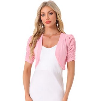 Casual Short Sleeve Mesh Sheer Shrug for Women Open Front Cropped Cardigan Bolero