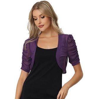 Casual Short Sleeve Mesh Sheer Shrug for Women Open Front Cropped Cardigan Bolero