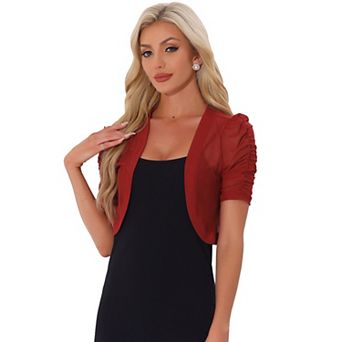 Casual Short Sleeve Mesh Sheer Shrug For Women Open Front Cropped Cardigan Bolero