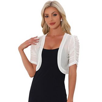 Casual Short Sleeve Mesh Sheer Shrug for Women Open Front Cropped Cardigan Bolero